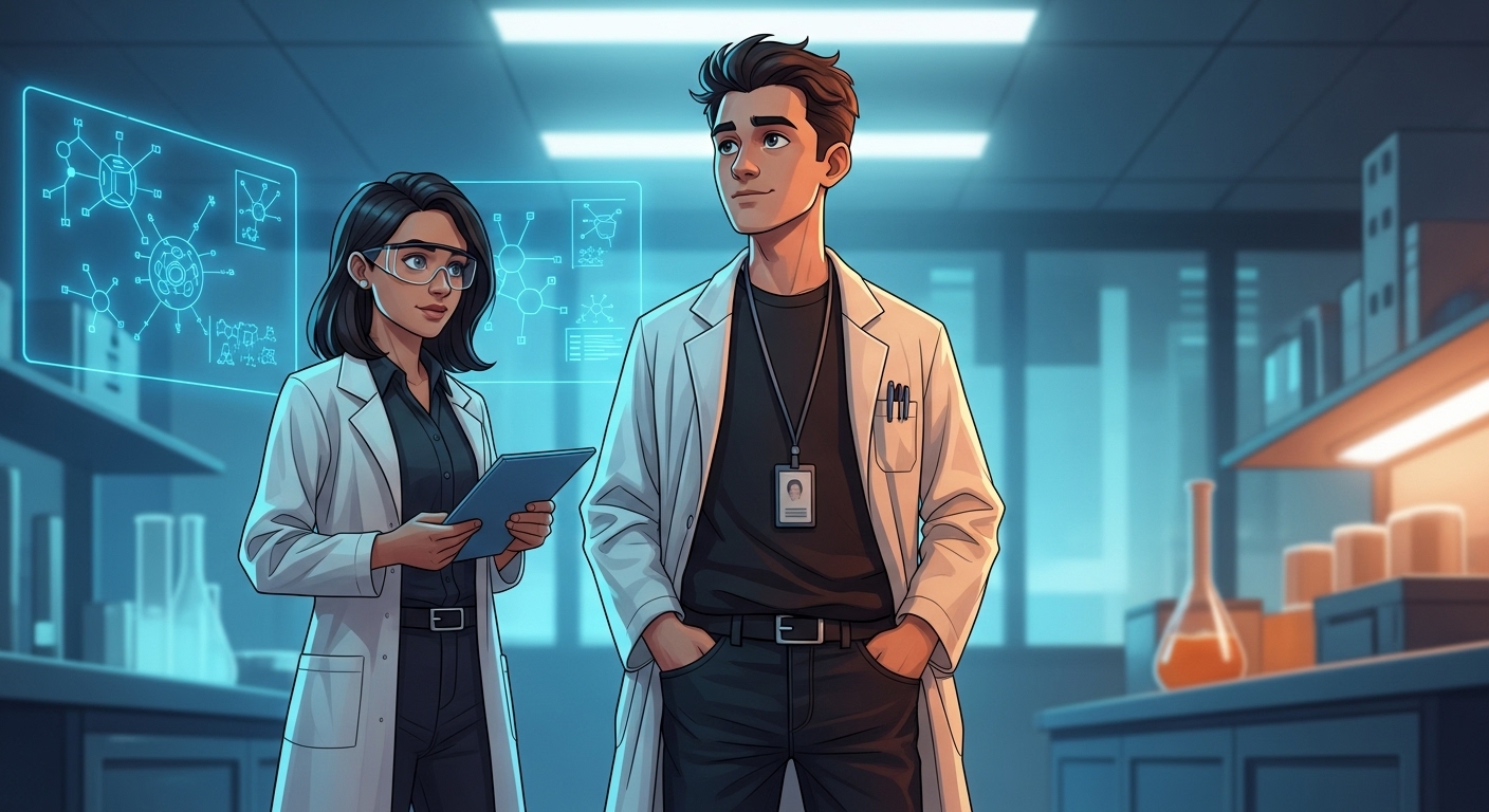 Adam e Luna no laboratório